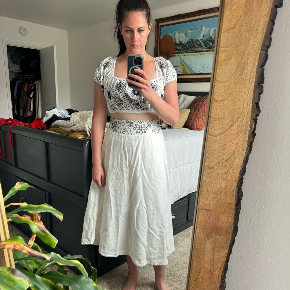 Free People Lotus Embroidered Skirt and Peasant Crop Set - Size M